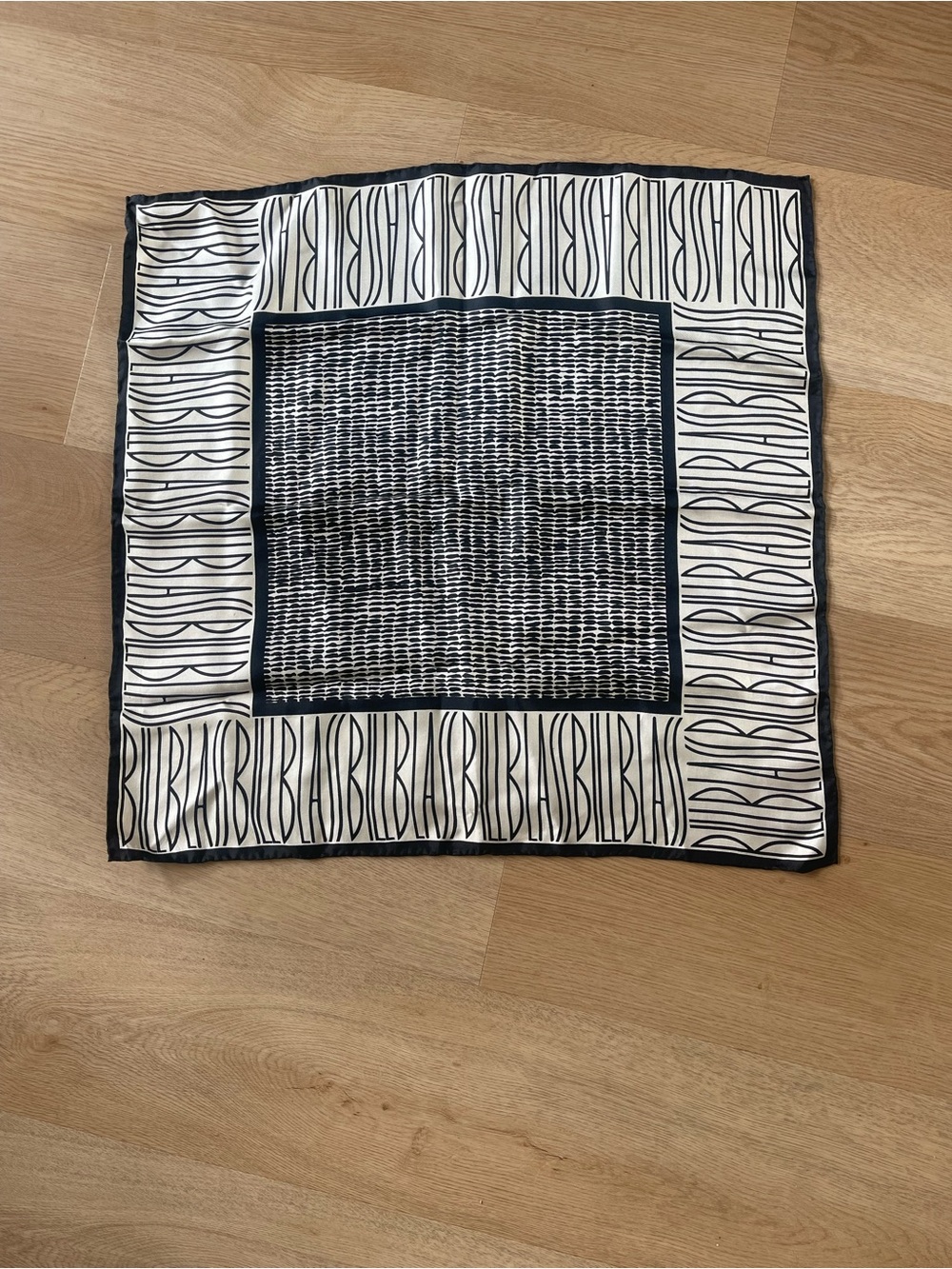 Vintage Bill Blass Black and Cream Graphic Silk Scarf